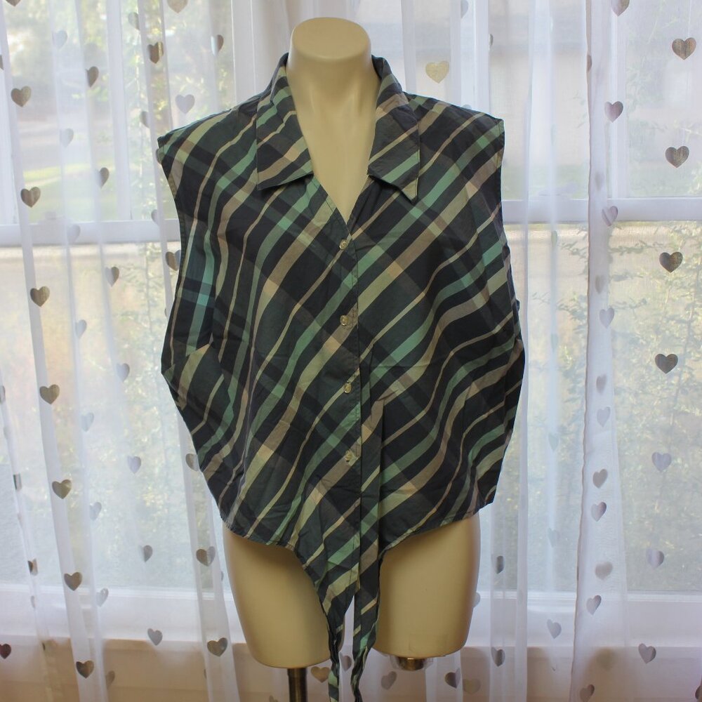 #576A Faded Glory Blue Striped Sleeveless Top Size 26W/28W